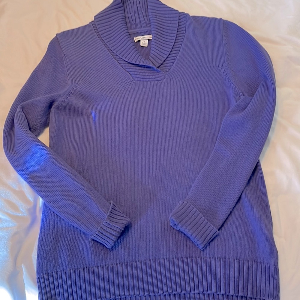 Long sleeve, purple, pullover sweater.